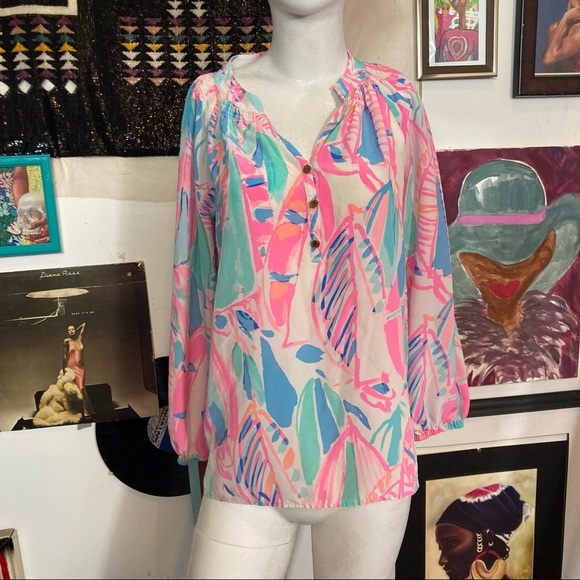 Lily Pulitzer Watercolor Print Silk Blouse - Picture 3 of 7